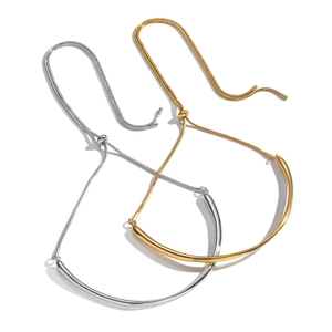Minimalist geometric collar necklace with snake chain and adjustable gold/silver tubes