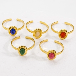 French style gold plated stainless steel adjustable rings set with colorful natural stones