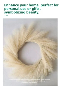 Macro view of cream artificial pampas grass wreath with soft feathery texture for home decor