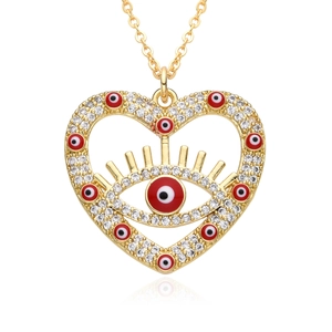 Collier avec pendentif cœur œil maléfique en or 18 carats et cristaux brillants