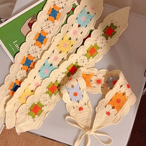 Floral crochet hair scarf cotton headband for women with colorful hand-woven flowers