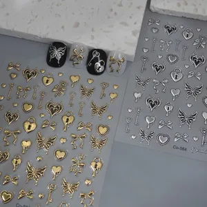 3D metallic star and moon nail stickers with butterfly and heart patterns for Y2K manicure