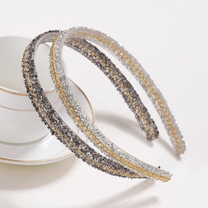 Sparkling full rhinestone chain headband with intricate gold weaving for festive parties