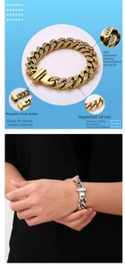 Dettaglio del bracciale a catena cubana con zirconi CNC e chiusura magnetica rapida