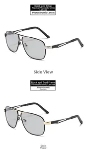 Side view of photochromic pilot sunglasses in black-silver and black-gold metal frames