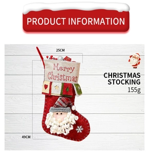 Detail view of large Christmas stocking with 3D Santa and dimensions 49cm by 25cm