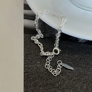 Minimalist S925 sterling silver geometric link chain bracelet with lobster clasp closure
