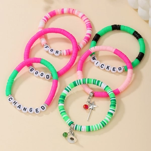 Handmade Heishi bead layered bracelet set with witch hat and magic wand charms