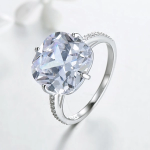 Luxurious S925 sterling silver ring with cushion cut zircon and micro paved diamonds