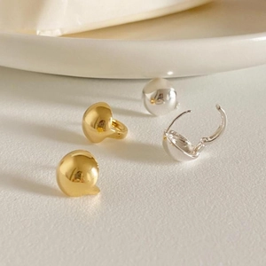 Minimalist S925 sterling silver ball hoop earrings in polished gold and silver finishes