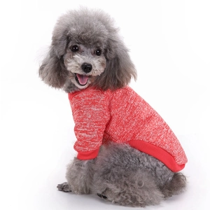 Nahaufnahme eines roten Strickpullovers für Hunde mit Details am gerippten Kragen
