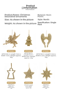 Dimensions détaillées des ailes et étoiles de Noël en résine pailletée doré champagne