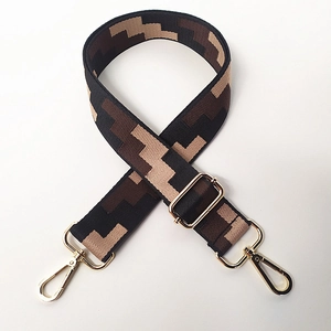 Bandoulière jacquard réglable de 3,8 cm avec motif géométrique et attaches dorées