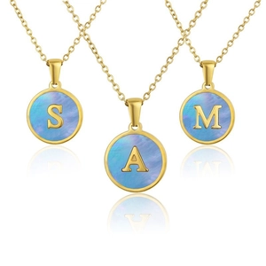 Gold stainless steel necklace with S, A, and M initial shell pendants in circular design