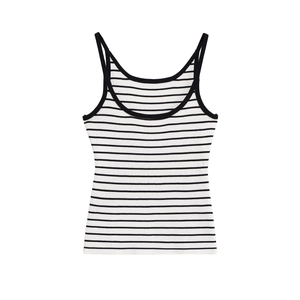 Classic black and white striped knitted camisole with thin straps on white background