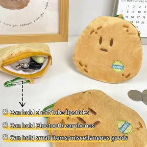 Funny potato-shaped plush coin purse with zipper and carabiner for earphones and lipstick