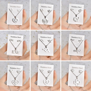 Stainless Steel Necklace And Stud Earrings Trendy Heart Clover Star Love Pattern Fashion Jewelry For Women