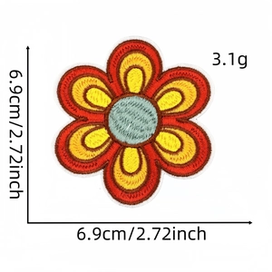 Detailed view of colorful flower embroidery patch with 6.9cm size dimensions and weight