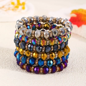 Pulseras multicapa bohemias de cuentas de cristal de colores con detalles de diamantes