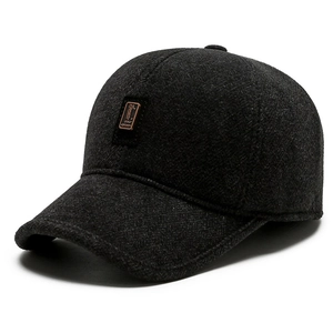 Donkergrijze heren winter baseballpet van warme wol met golf sport metalen logo