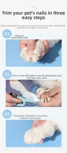 Close-up of pet nail clipper with LED light showing three-step clipping process