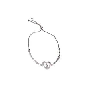 Adjustable silver heart bracelet with religious icon and sparkling cubic zirconia
