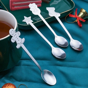 Christmas stainless steel spoon set with gingerbread man, snowman and star relief patterns
