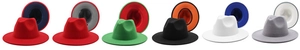 Collection de chapeaux fedora en laine à bord plat en six designs bicolores contrastés