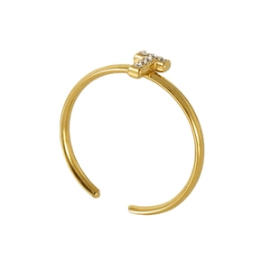 Minimalist 18K gold plated stainless steel open ring with T-shaped crystal letter charm