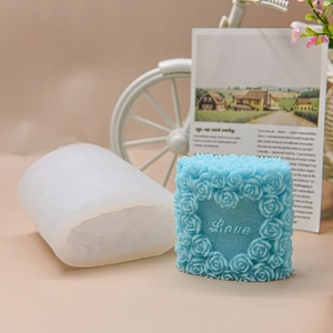 3D heart rose silicone mold for DIY candles with Love text and floral relief design