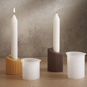 DIY striped heart-shaped resin mold for silicone candle holders with fluted texture