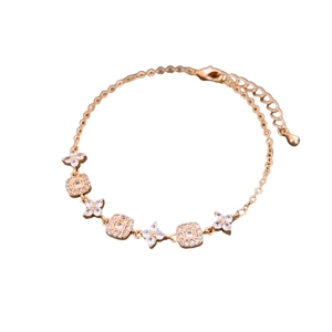 Bracelet floral exquis plaqué or 18 carats avec cristaux brillants et chaîne réglable