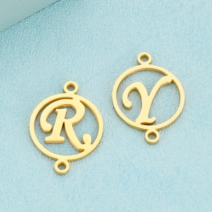 Golden stainless steel hollow letter R and Y double-loop DIY geometric necklace pendants