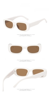 Vue sous trois angles de lunettes de soleil rectangulaires blanches pour enfants