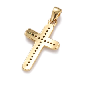Detailed macro view of gold plated hip-hop cross pendant with colorful enamel inlay