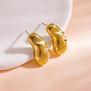 Minimalist 14K gold-plated stainless steel pea stud earrings with a polished organic shape