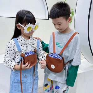 Cute brown bear crossbody and backpack set in faux leather for kids and toddlers