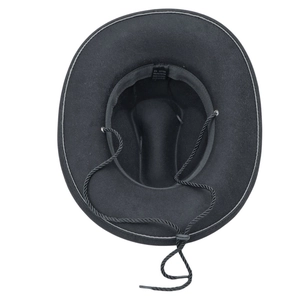 Classic black wool felt fedora hat featuring an adjustable chin strap and sweatband