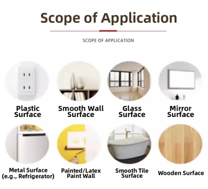 Infographic showing compatible surfaces for kids height chart like glass, tile and wood