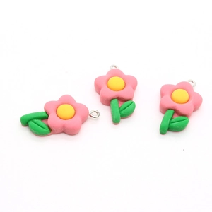 Cute pink cactus flower DIY jewelry pendants with green leaves for earrings and keychains