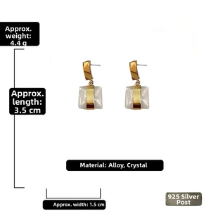 Détails de boucles d'oreilles carrées en cristal avec aiguilles en argent 925, 3,5x1,5 cm