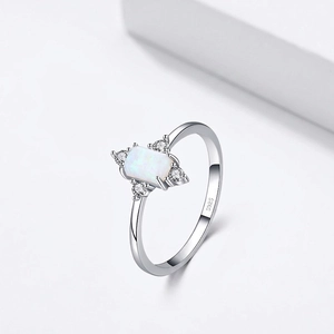 Elegant S925 sterling silver ring with rectangular opal and cubic zirconia accents