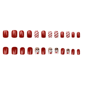 Faux ongles de Noël 24 pièces avec paillettes rouges et motifs de renne mignons d'hiver