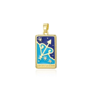 Ciondolo Sagittario placcato oro 18k con smalto blu e costellazione incisa stile moderno