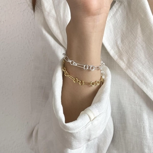 Minimalist 925 sterling silver O-link chain bracelet set for women in gold and silver