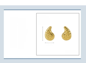 Detailed dimensions of gold teardrop earrings with hammered texture and 18K plating