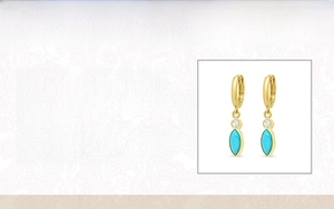 Detailed view of S925 sterling silver hoop earrings with marquise turquoise and zircon stones