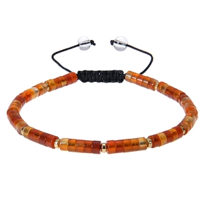 Detail of 4mm bohemian agate bead bracelet with golden spacers and adjustable woven cord