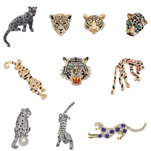 Vintage Animal Tiger Leopard Brooch For Women Men Alloy Rhinestone Inlaid Panther Lion Zebra Dragon Brooches Fashion Lapel Pin Jewelry Gift