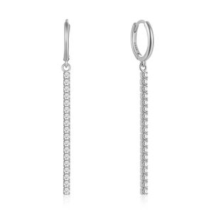 Macro detail of S925 sterling silver long tassel drop earrings with sparkling cubic zirconia